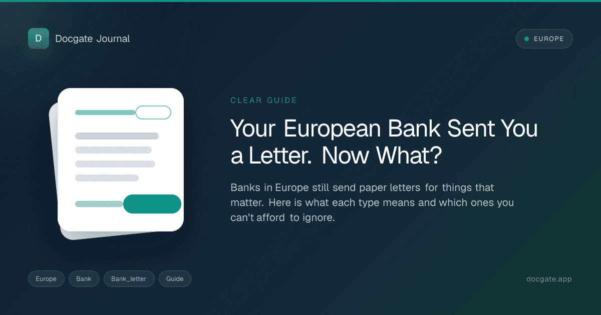 Bank letter with debit card, passport, and account statement on a bright desk.