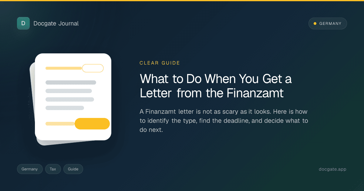 German tax office letter with calculator, pen, and payment notes on a desk.